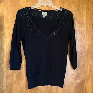 Forever 21 black v nevck sweater with embellished neckline